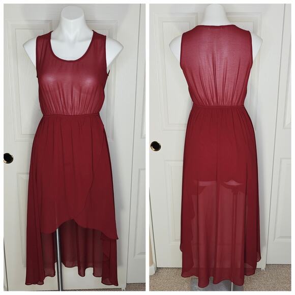 Sans Souci dark red hi-low flowy dress - Picture 1 of 9